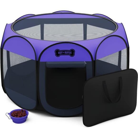 Portable Foldable Pet Playpen + Carrying Case & Collapsible Travel Bowl - Picture 1 of 7